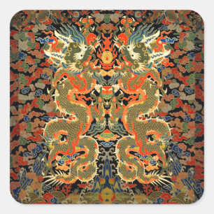 Chinese Aziatische draak kleurrijke kunst Vierkante Sticker