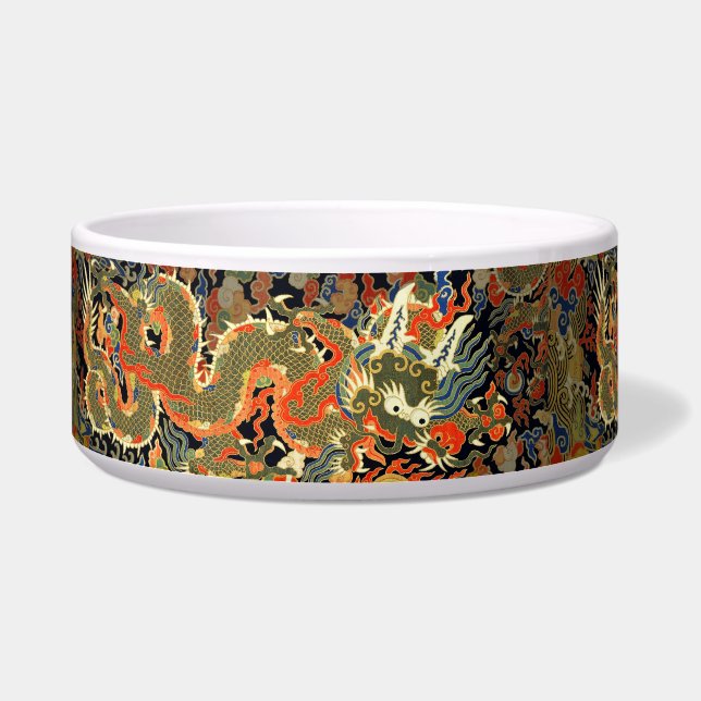 Chinese Aziatische draak kleurrijke kunst Voerbakje (Links)