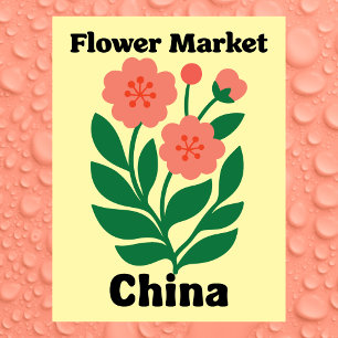 Chinese Bloemenmarkt Koraal Pioen en Groene Blad Briefkaart
