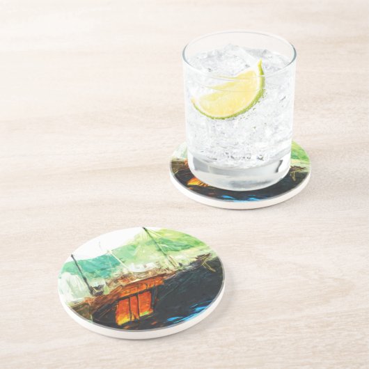 Chinese brok in Hong Kong Harbour Abstract Zandsteen Onderzetter (Zijkant)