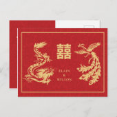 Chinese bruiloft Dragon-Phoenix Double Xi Red Gold Aankondigingskaart