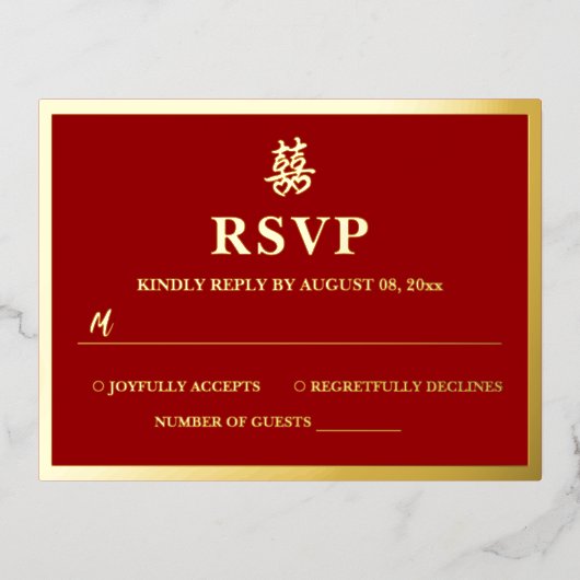 Chinese bruiloft dubbel geluk hart rsvp kaart (Voorkant)
