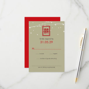 Chinese bruiloft dubbelgeluk feilloze lichten RSVP Kaartje