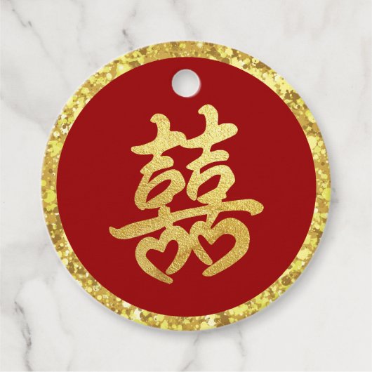 Chinese bruiloft formele rood goud glitter bedankjes labels (Voorkant)