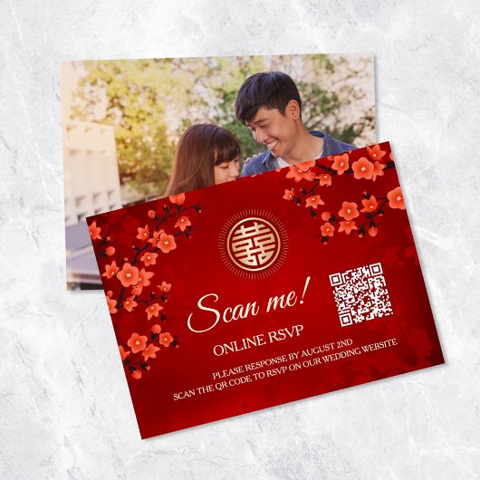 Chinese bruiloft QR Code RSVP Online Informatiekaartje