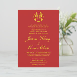 Chinese bruiloft & receptie rood en goud kaart