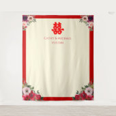 Chinese bruiloft rode bloementhee ceremonie achter wandkleed (Voorkant)