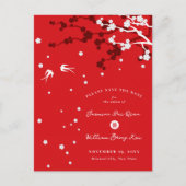 Chinese bruiloft Sakura Chic Swallows Save The Dat Aankondigingskaart (Voorkant)