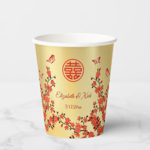Chinese bruiloft Tea Ceremony Cherry Blossom Custo Papieren Bekers