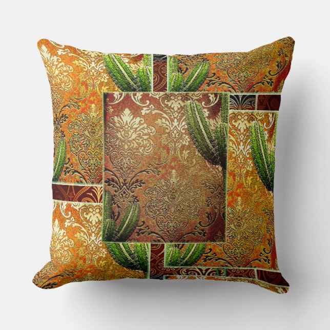  Chinese Cactus & Geometrisch Motief Kussen (Voorkant)