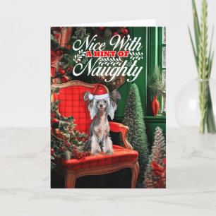 Chinese Crested Christmas Dog Naughty of Nice Feestdagen Kaart