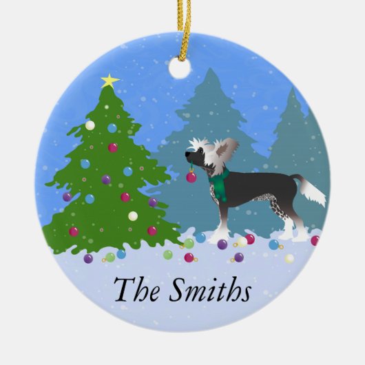Chinese Crested Decorting a Kerstmis Keramisch Ornament (Voorkant)