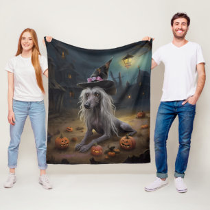 Chinese Crested Pompoenen Halloween Griezelen  Fleece Deken