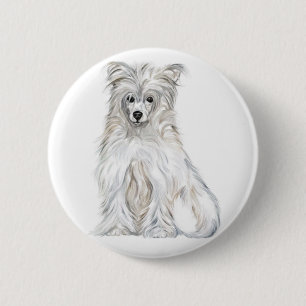 Chinese Crested Powder Puff Ronde Button 5,7 Cm