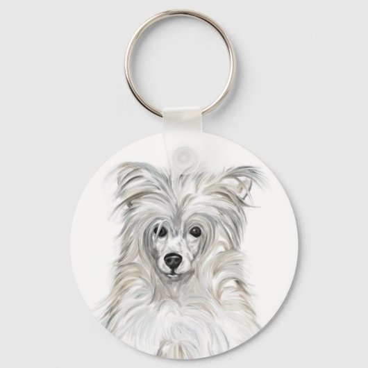 Chinese Crested Powder Puff Sleutelhanger (Voorkant)