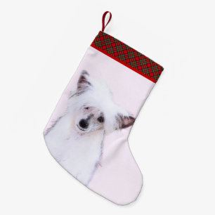 Chinese Crested Powderpuff-schilderijen - Dog Art Kleine Kerstsok