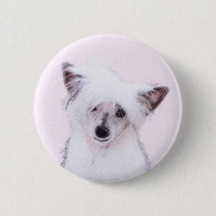 Chinese Crested Powderpuff-schilderijen - Dog Art Ronde Button 5,7 Cm