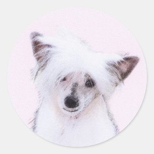 Chinese Crested Powderpuff-schilderijen - Dog Art Ronde Sticker