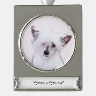 Chinese Crested Powderpuff-schilderijen - Dog Art Verzilverd Banner Ornament