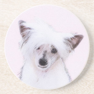 Chinese Crested Powderpuff-schilderijen - Dog Art Zandsteen Onderzetter