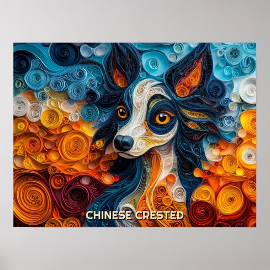 Chinese Crested Quilling Art Dog Portret Poster (Voorkant)
