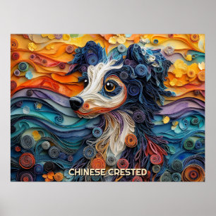 Chinese Crested Quilling Art Dog Portret Poster