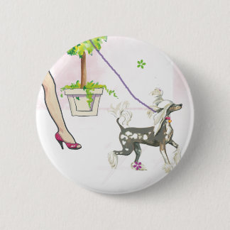 Chinese Crested Walking with Mama Button PIn