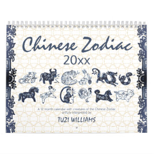 Chinese dierentuindieren Blauw Wit Minimale Aangep Kalender