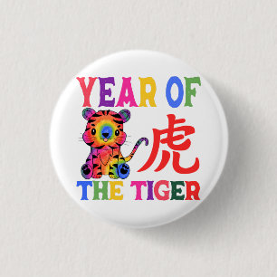 Chinese Dierriem - Jaar van de Tijger in Regenboog Ronde Button 3,2 Cm