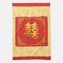 Chinese double happiness cloth theedoek