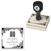 Chinese Double Happiness Wedding Symbol Floral Rubberstempel (Gestempeld)