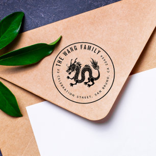 Chinese draak Aangepast familienaam Return-adres Rubberstempel