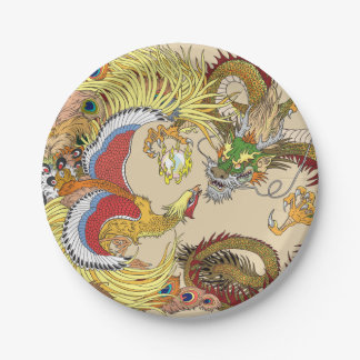 Chinese draak en tongbek papieren bordje