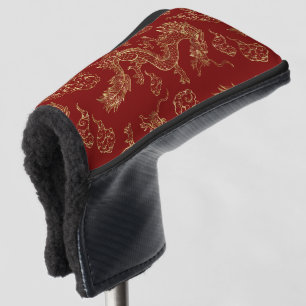 Chinese Draak Goud en Donkerrood Golfheadcover