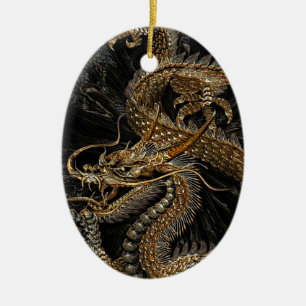 Chinese draak in getextureerd bruin keramisch ornament