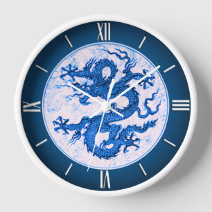 Chinese Draak, Indigo Blauw en Wit
