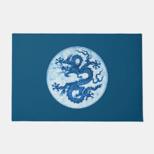 Chinese draak, indigoblauw en witte portier deurmat