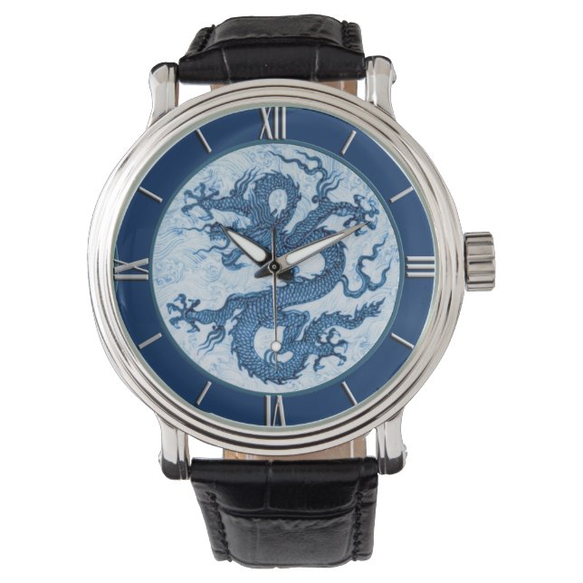 Chinese draak, Indigoblauw Horloge (Voorkant)