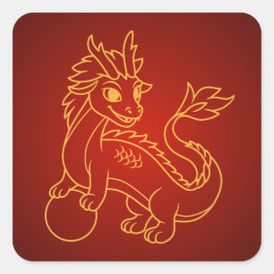 Chinese Draak op Rood Vierkante Sticker