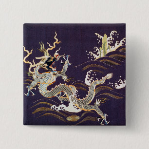 Chinese draak op Zee Vierkante Button 5,1 Cm