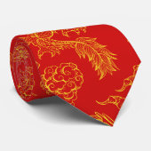 Chinese Draak Rood en Goud Thema Stropdas (Opgerold)