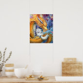 Chinese Draak & Witte Kat in Watercolor Bos Poster (Keuken)