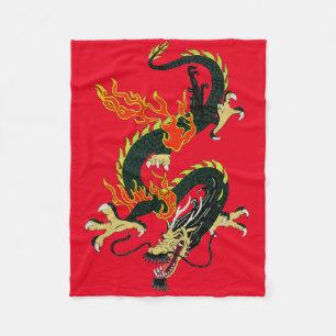 Chinese dragon Black Fleece Blanket Deken
