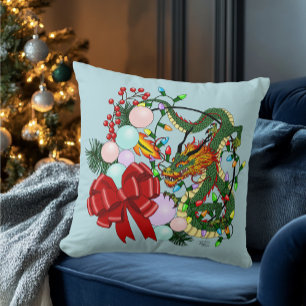 Chinese Dragon Kerstkrans Kussen