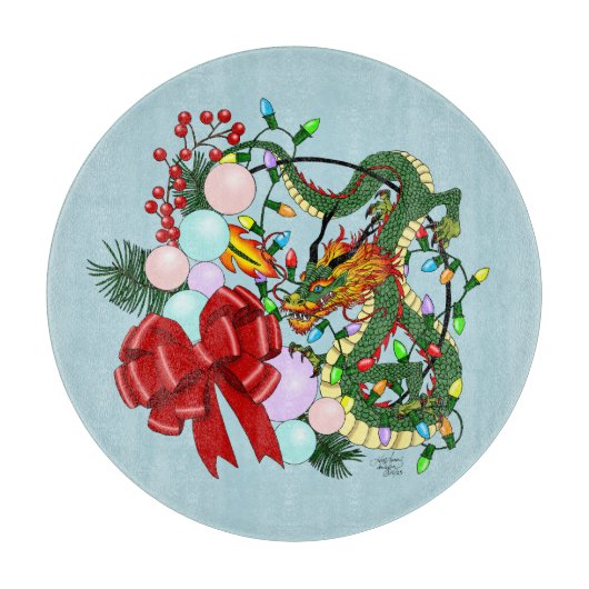 Chinese Dragon Kerstkrans Snijplank (Voorkant)