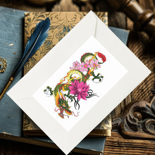 Chinese Dragon Lotus Kersenbloesem Rechthoekige Sticker