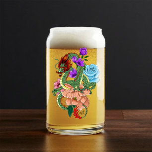 Chinese Dragon Marine Blauwe Bloemen Blikvorm Glas