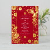 Chinese Dragon Phoenix bruiloft Folie Uitnodiging (Staand Voorkant)