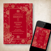 Chinese Dragon Phoenix bruiloft uitnodiging