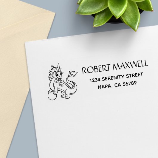 Chinese Dragon Return Address Zelfinktende Stempel